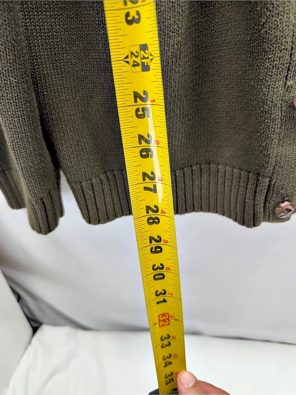 Lauren Ralph Lauren Cardigan Sweater Womens 3X Olive Green Suede Elbow Patch Kni - Picture 7 of 9